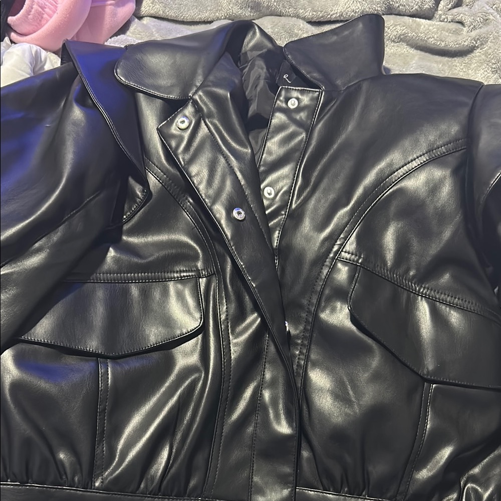 Charles David Black Faux Leather Coat